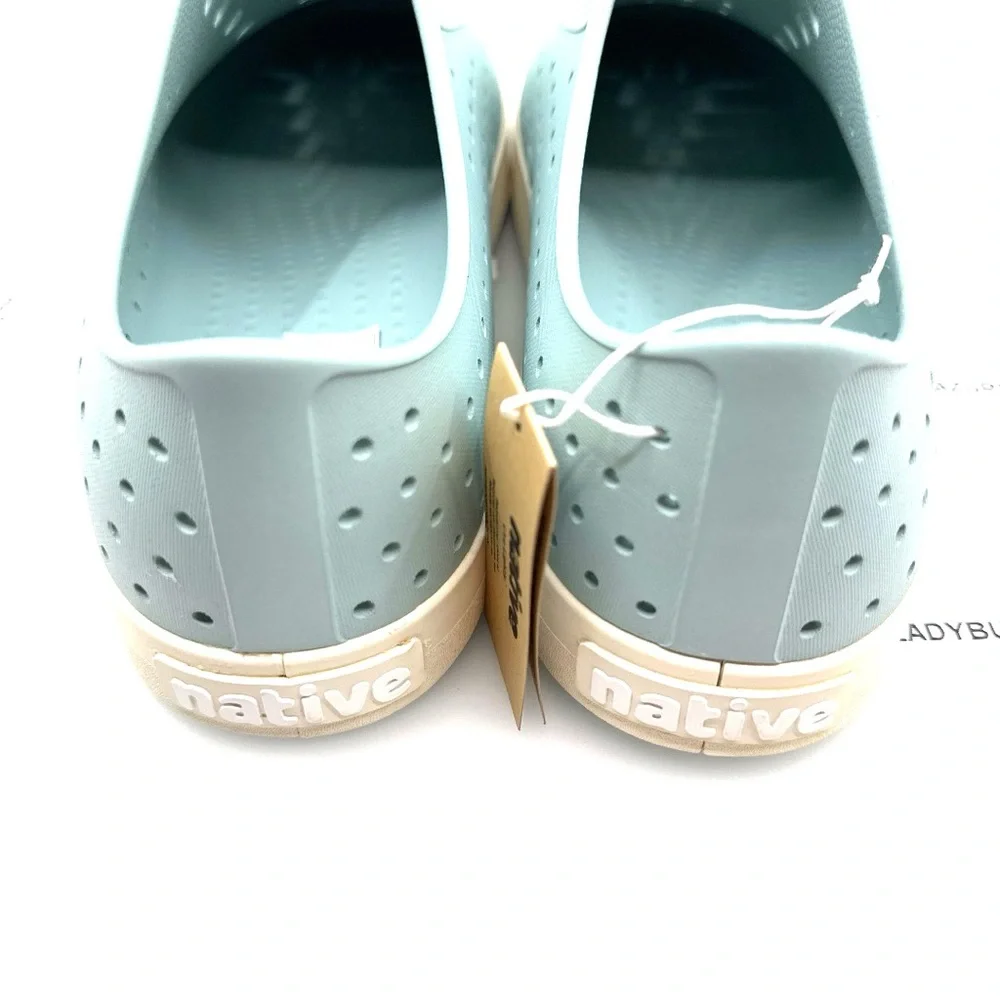 Native Shoes Light Blue Slip-On Loafers with Cream Toe Caps NIB